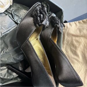 Lanvin  Black Satin Heels with Floral Accent